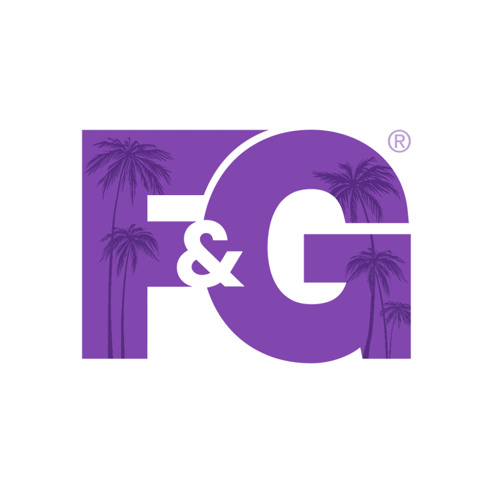 BISA event logo featuring the outline of palm trees within the letters 'F&G'